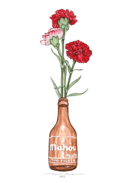 Lámina Mahou y claveles - Botellines & Flores