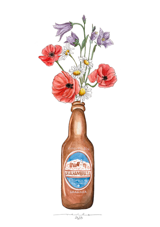 Lámina Alhambra y flores - Botellines & Flores