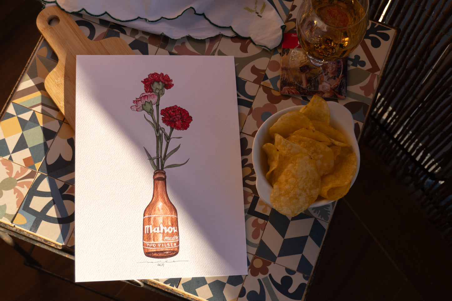 Lámina Mahou y claveles - Botellines & Flores