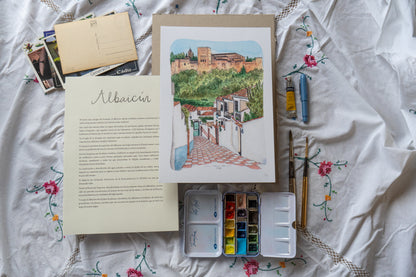 Lámina el Albaicín y la Alhambra - Granada