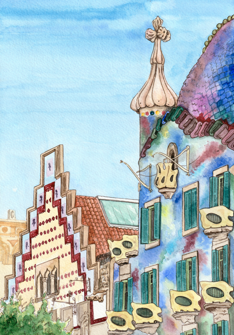Lámina Paseo de Gracia. Casas Batló y Amatller - Barcelona