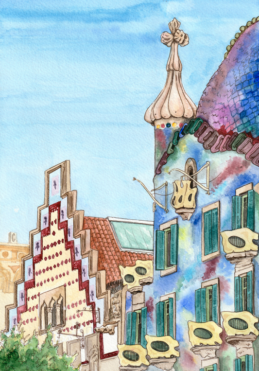 Lámina Paseo de Gracia. Casas Batló y Amatller - Barcelona