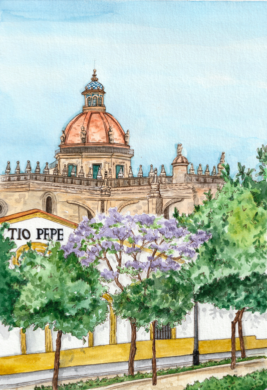 Lámina Catedral y Bodegas Tio Pepe - Jerez